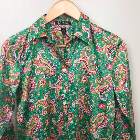 LAUREN Ralph Lauren Green Paisley Shirt Dress - Picture 2 of 7